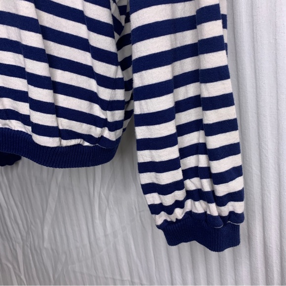 Guess Jeans VTG Cropped Top Tee T Shirt Long Sleeve Mariner Striped Blue Sz L - Picture 7 of 8